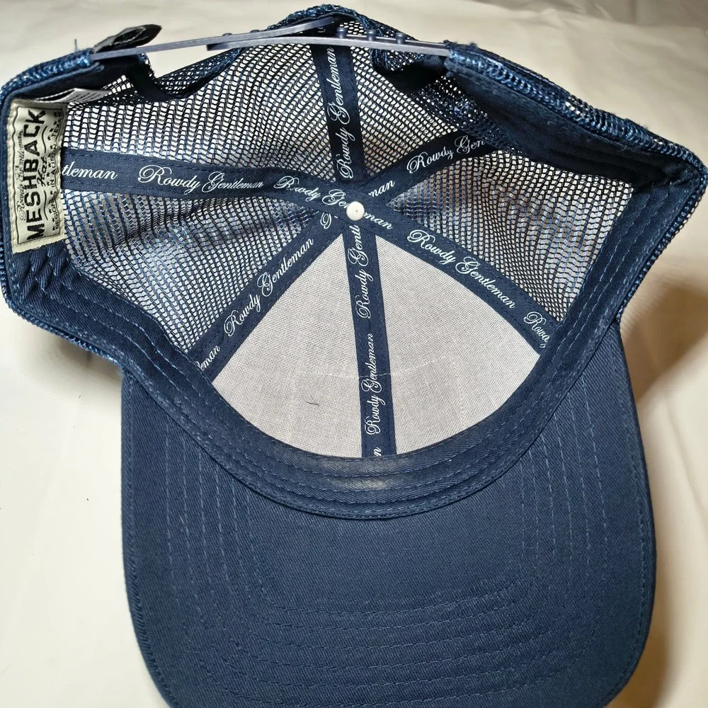 Rowdy Gentleman Reagan Bush 84 Trucker Hat Navy Blue Snapback Mesh Cap Vtg Style